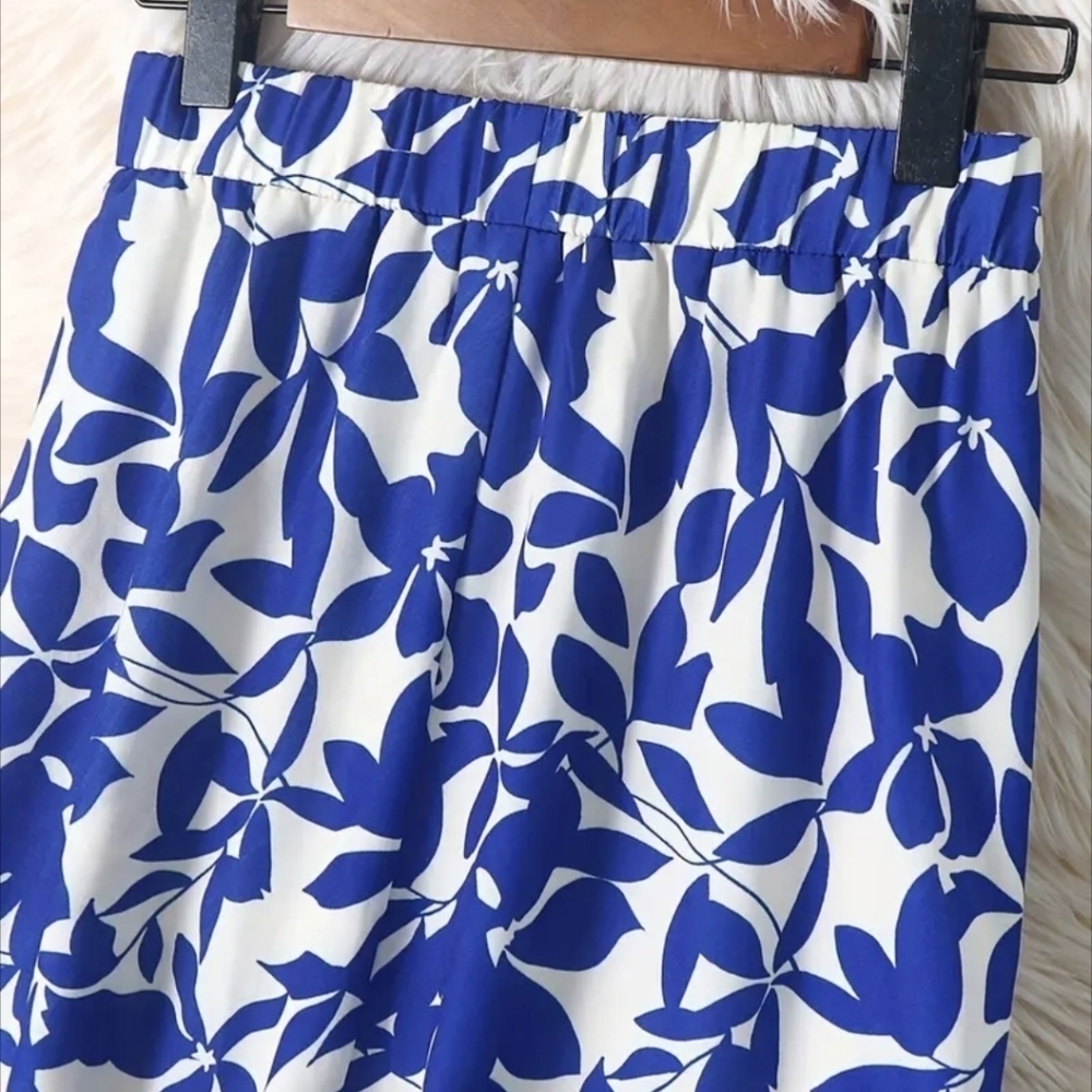 Skirt  Blue White Elastic Waist Lightweight A-line Boho Midi Maxi Skirts - Picture 5 of 6